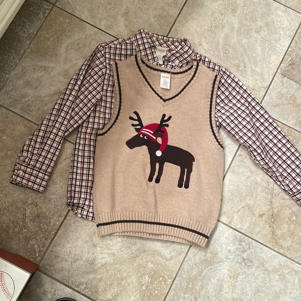 Gymboree size 5 boys vest and plaid button down .  Adorable holiday get up!